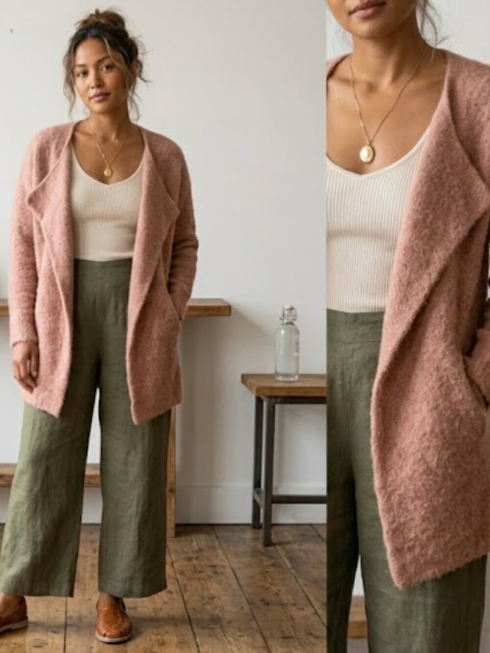 Kenar Blush Pink Fuzzy Knit Open Front Sweater